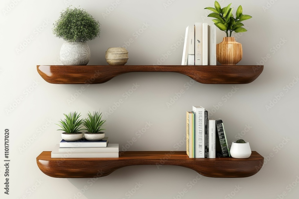 Wooden shelves, plants, books, minimalist decor. Wooden shelves, plants, books, minimalist decor.