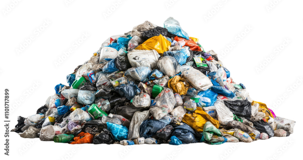 Fototapeta premium Pile of trash isolated on a transparent background with a clipping path.