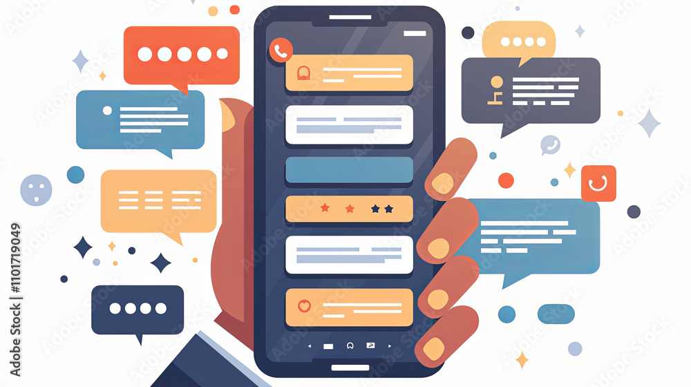 Colorful illustration of text messaging on a mobile phone screen Colorful illustration of text messaging on a mobile phone screen