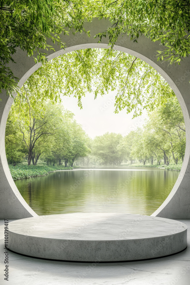product mockup scene with white podium on spring landscape background. product mockup scene with white podium on spring landscape background.