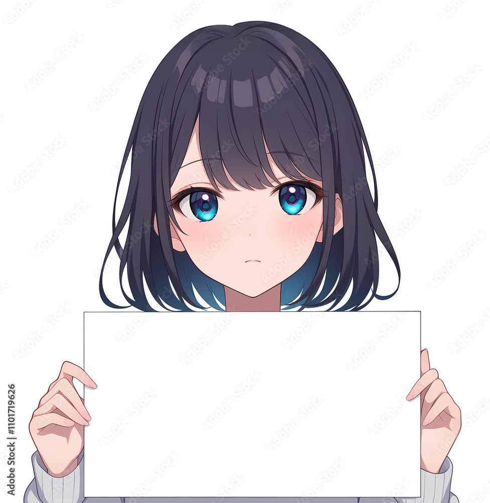 Anime Girl Holding Blank Sign for Custom Messages Anime Girl Holding Blank Sign for Custom Messages