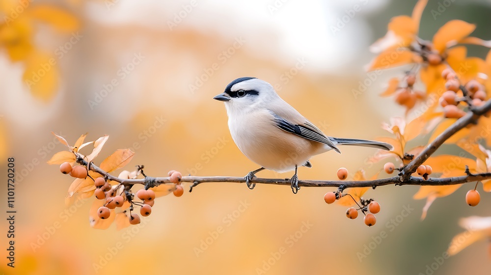 Perched Bird on Autumn Branch: A Vibrant Wildlife Photo. AI Generated Perched Bird on Autumn Branch: A Vibrant Wildlife Photo. AI Generated