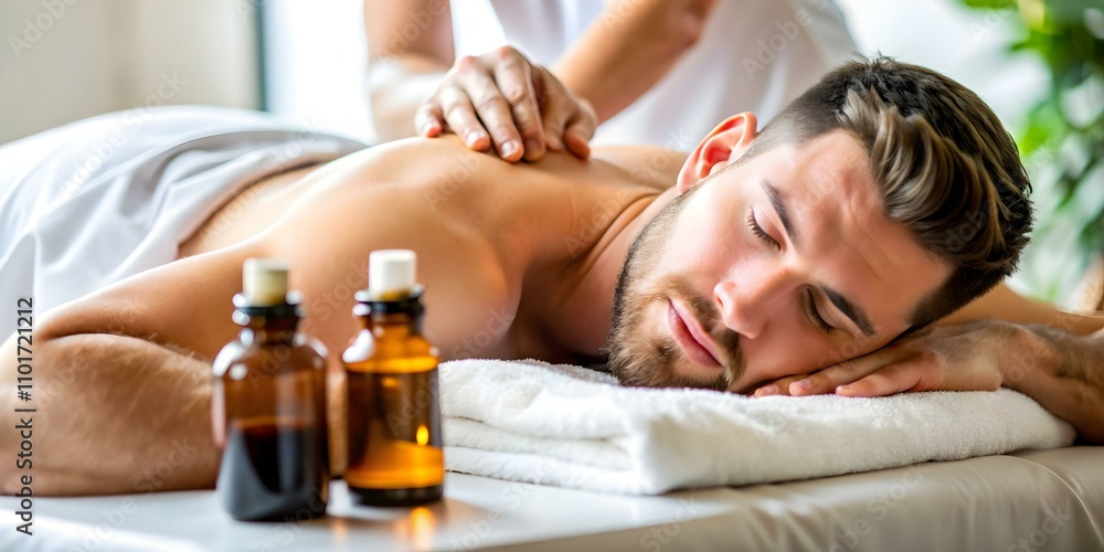 Close Up Portrait Man Enjoying Deep Tissue Massage Candid Strength Relaxation Spa Retreats Close Up Portrait Man Enjoying Deep Tissue Massage Candid Strength Relaxation Spa Retreats