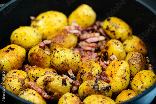 frische Bratkartoffeln mit Zwiebeln uns Speck photo