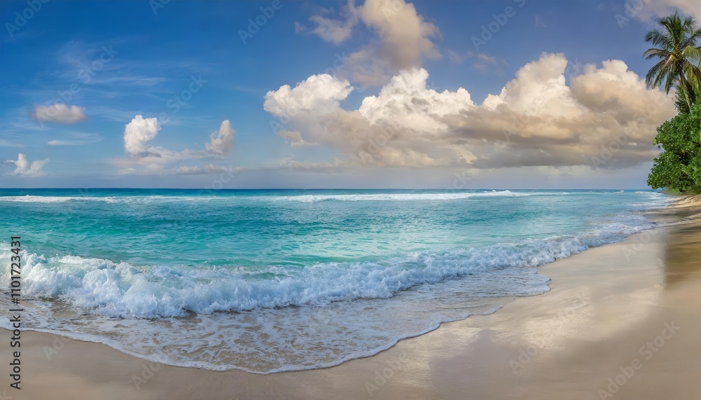 Breathtaking tropical beach panorama showcasing a stunning seascape, featuring a vast horizon that highlights the serene beauty of turquoise waters, golden sands, and vibrant coastal charm. Breathtaking tropical beach panorama showcasing a stunning seascape, featuring a vast horizon that highlights the serene beauty of turquoise waters, golden sands, and vibrant coastal charm.