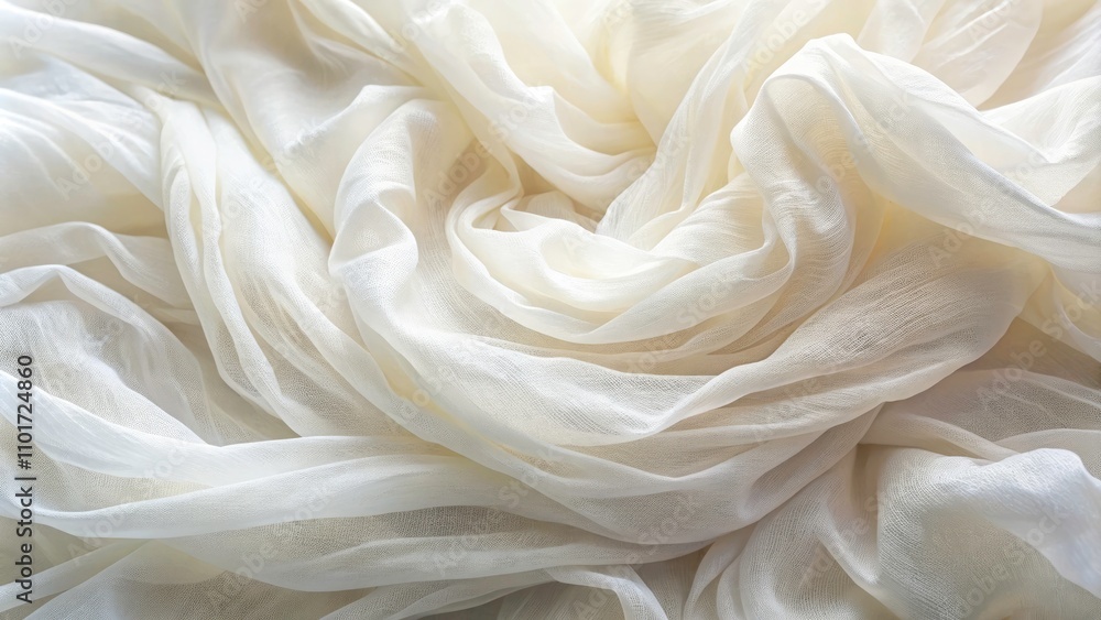 Obraz premium Abstract Close-Up of White Cheesecloth, Soft Textures and Light Play, Ethereal Background for Artistic Projects and Minimalist Designs