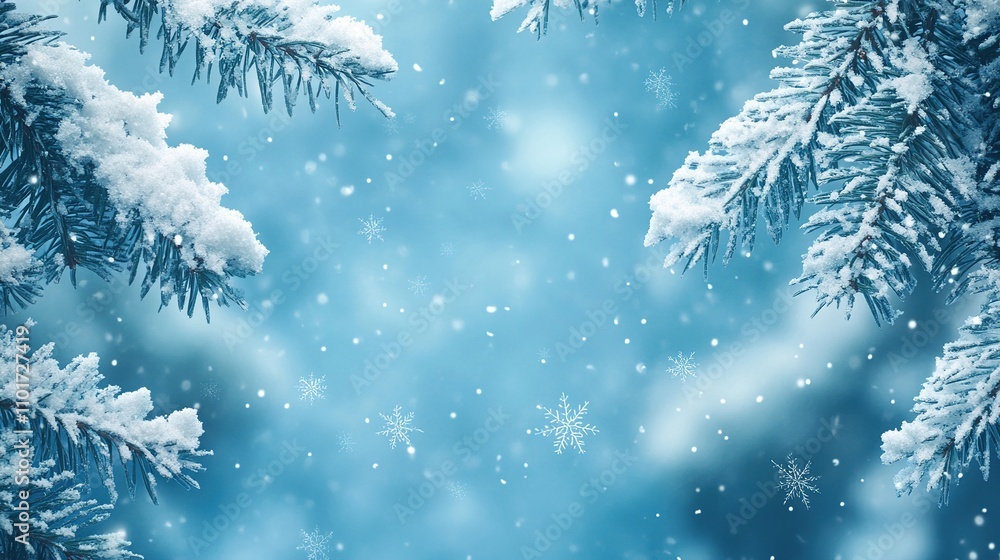 Winter Wonderland: A delicate snowfall graces the branches of a snowy pine tree, creating a peaceful and serene winter scene. Winter Wonderland: A delicate snowfall graces the branches of a snowy pine tree, creating a peaceful and serene winter scene.