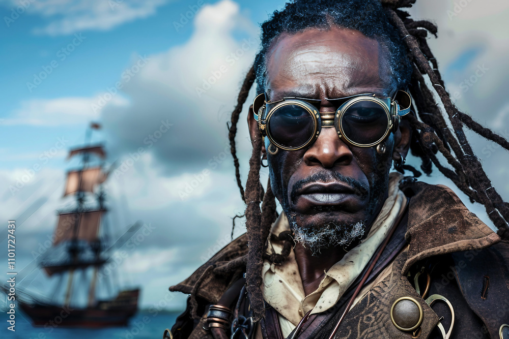 Portrait of medieval person in pirate costume sea trip generative AI illustration Portrait of medieval person in pirate costume sea trip generative AI illustration