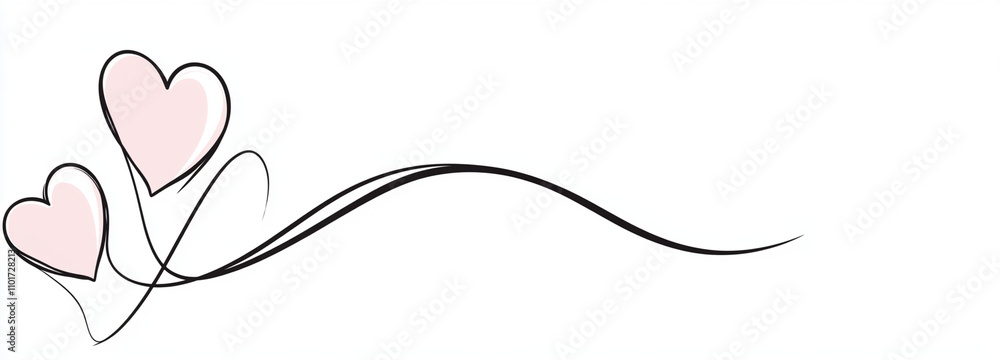 Two pink paper hearts connected by single black line, symbolizing love and connection. Perfect for romantic themes and designs Two pink paper hearts connected by single black line, symbolizing love and connection. Perfect for romantic themes and designs