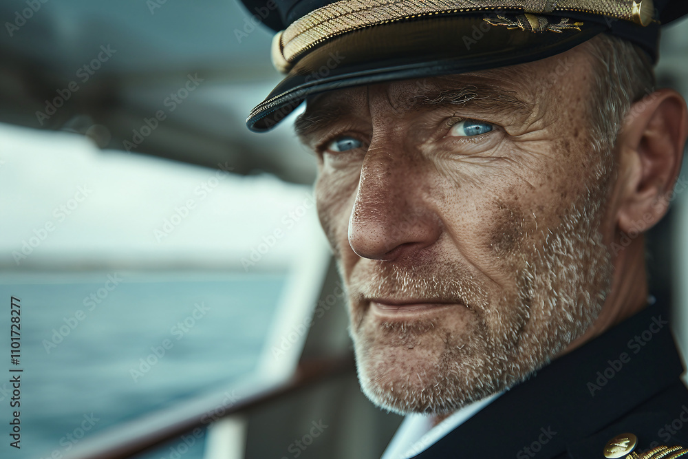 Brave captain steering a boat nautical profession generative AI illustration Brave captain steering a boat nautical profession generative AI illustration