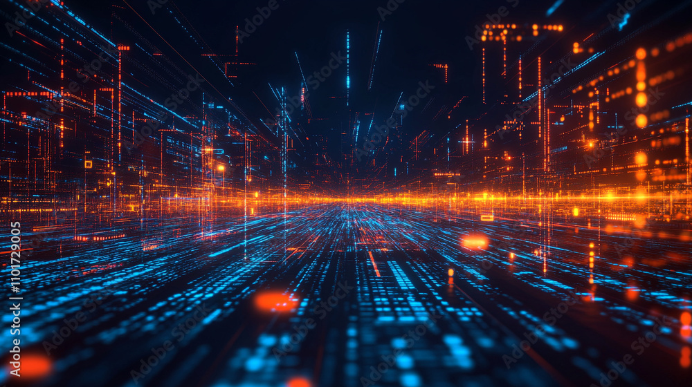 Naklejka premium Futuristic Digital Cityscape Abstract Technology Background