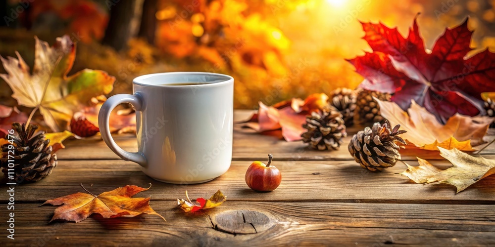 Blank 11oz White Mugs Mockup in Cozy Fall Setting with Autumn Leaves and Warm Tones Blank 11oz White Mugs Mockup in Cozy Fall Setting with Autumn Leaves and Warm Tones