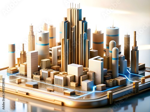 Abstract City Skyline Circuit Lines Glow Technology Urban Innovation Photo Stock Concept photo