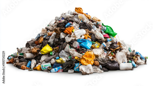 Pile of trash isolated on a white background 