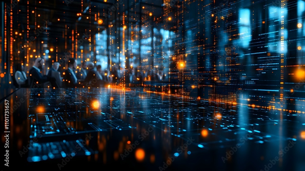 Fototapeta premium Team Analyzing Big Data on Interactive Displays in Modern Conference Room