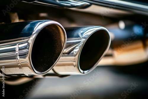 Custom exhaust system with dual tips revving with a deep throaty sound. photo