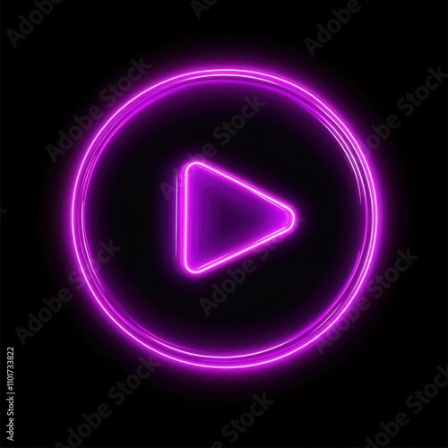 Colorful neon play button icon glowing brightly against a black background.