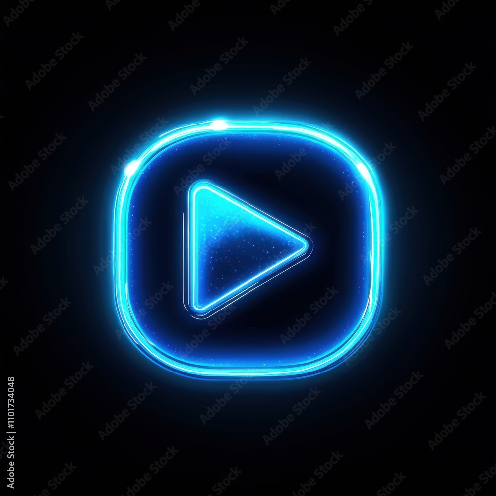 A vibrant blue neon play button icon glowing against a dark background. A vibrant blue neon play button icon glowing against a dark background.