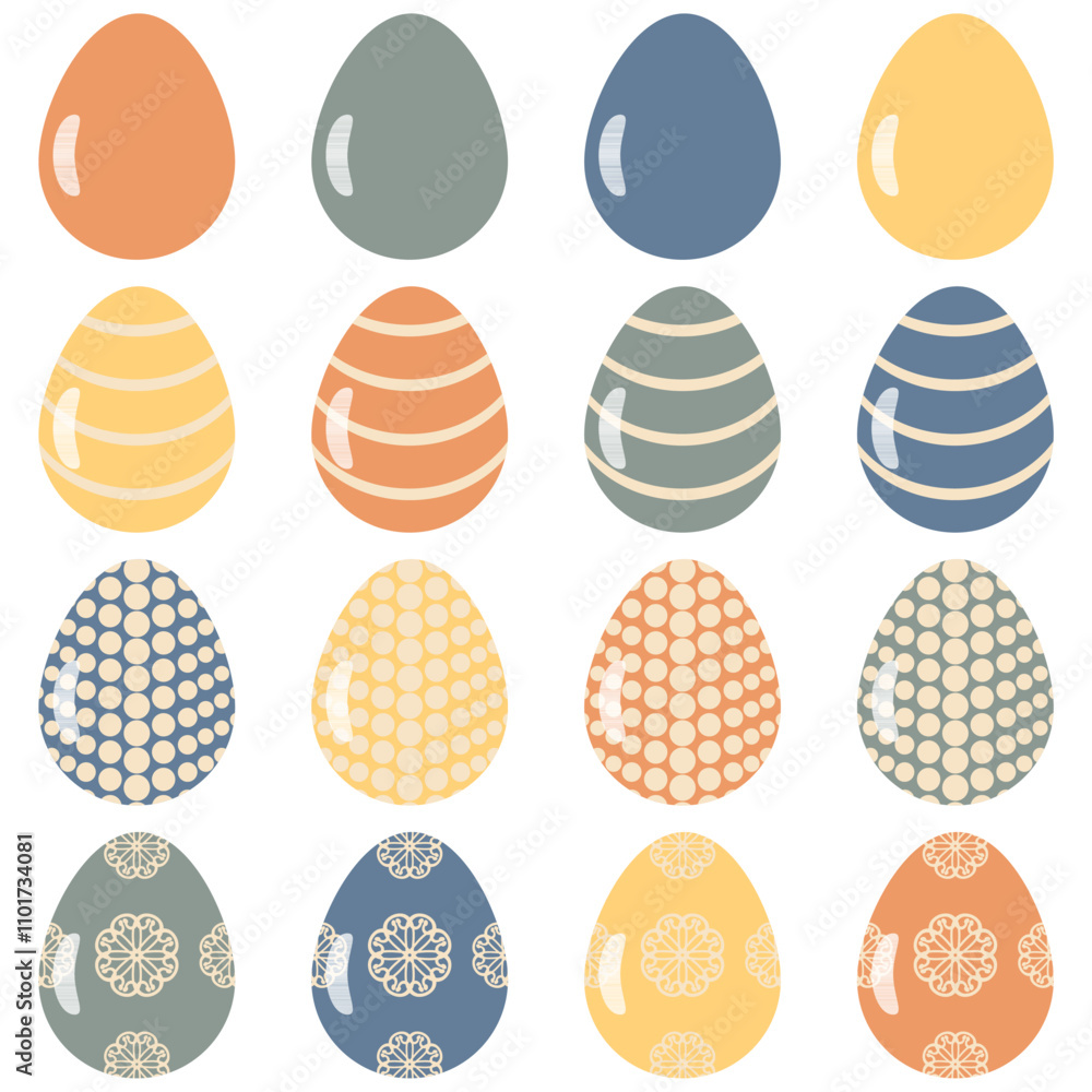 Fototapeta premium Easter eggs set on white background decor holiday art isolated 