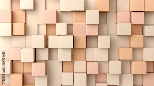 Warm Geometric Abstract 3D Cubes with Modern Art Feel in Beige and Pink Tones