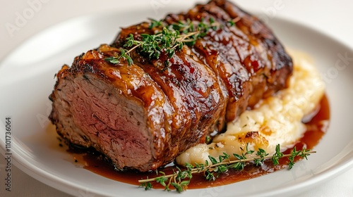 Roasted Beef Tenderloin with Mashed Potatoes and Thyme