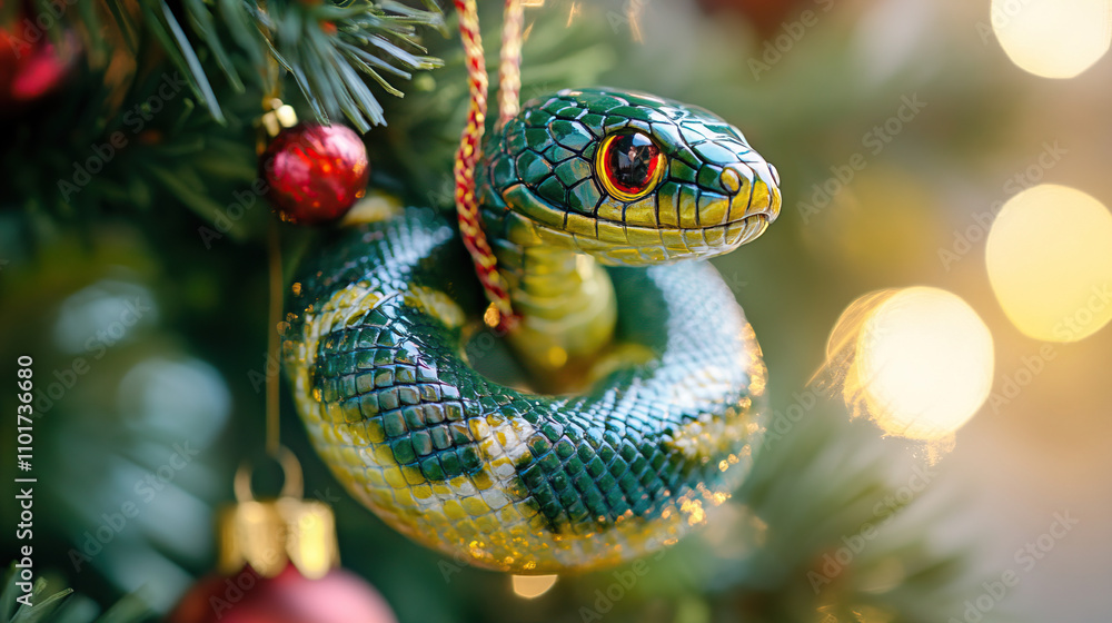 Fototapeta premium glass snake toy on christmas tree