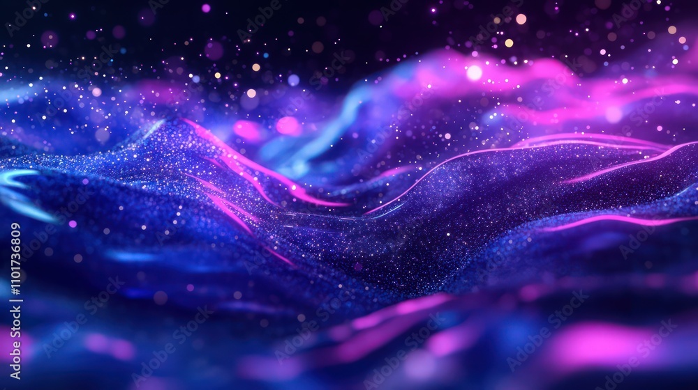 Fototapeta premium fluid dynamic simulation with digital particles flowing smoothly, used to represent data streaming in real-time.