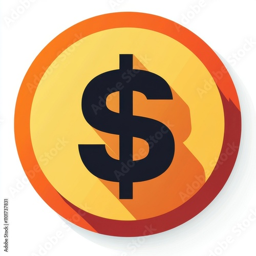 Stylized dollar sign icon with vibrant orange and yellow colors, representing finance and commerce.