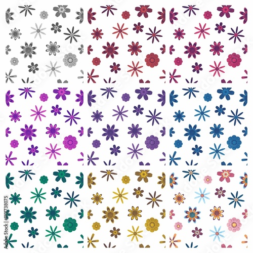 set of nine patterns with watercolor,set of icons of shapes,seamless pattern with flowers, set of flowers patterns design on white background 