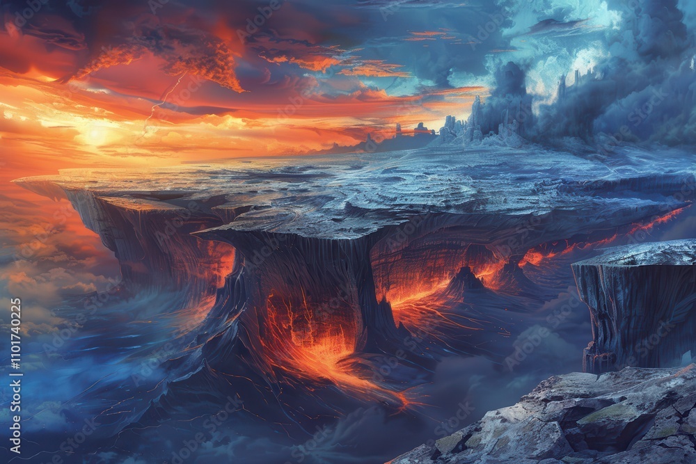 Fototapeta premium Fiery Sunset Over a Frozen Landscape