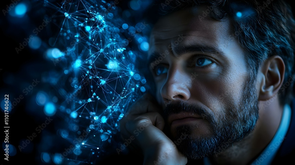 Business Executive Analyzes AI Sustainable Supply Chain Data Close Up Highlighting Efficiency Impact Business Executive Analyzes AI Sustainable Supply Chain Data Close Up Highlighting Efficiency Impact