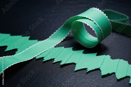 Mint Fresh Paper Strips with Jagged Edges on a Nighttime Surface