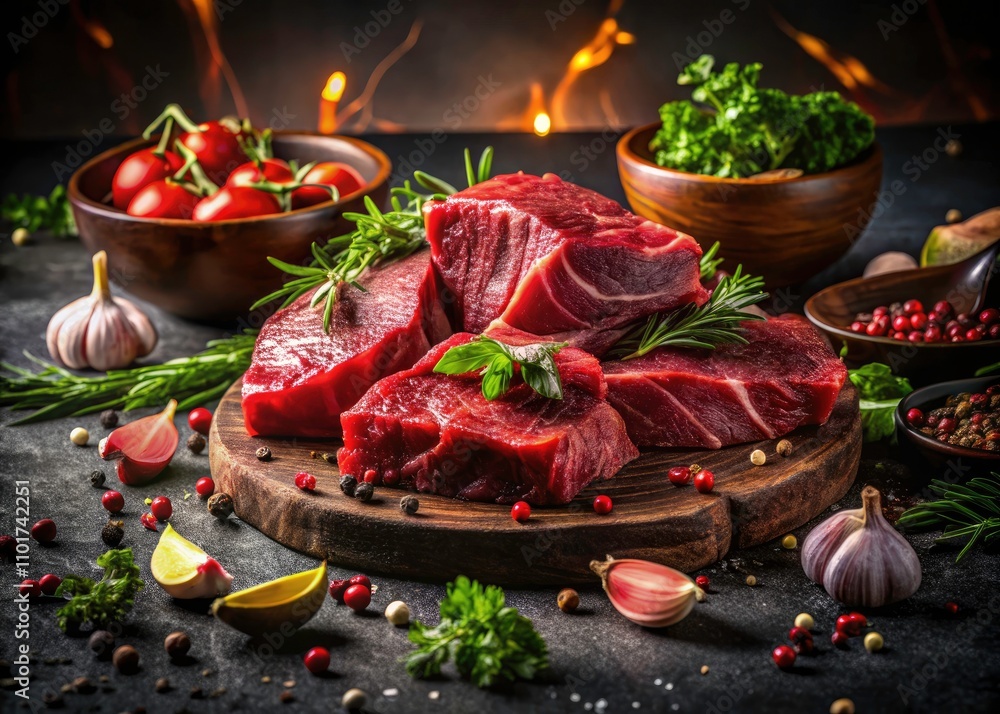 Captivating Night Photography of Raw Kangaroo Meat Slices – Gourmet Culinary Delights, Fresh Cuts, and Exotic Cuisine for Food Photography and Culinary Arts Captivating Night Photography of Raw Kangaroo Meat Slices – Gourmet Culinary Delights, Fresh Cuts, and Exotic Cuisine for Food Photography and Culinary Arts