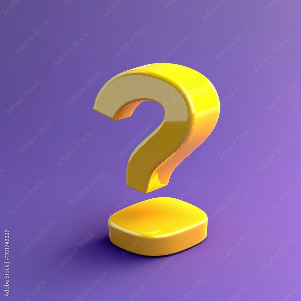 3D yellow question mark on a vibrant purple background, symbolizing inquiry and curiosity. 3D yellow question mark on a vibrant purple background, symbolizing inquiry and curiosity.