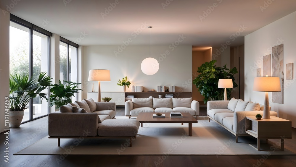 Fototapeta premium Modern cozy spacious living room home interior design background