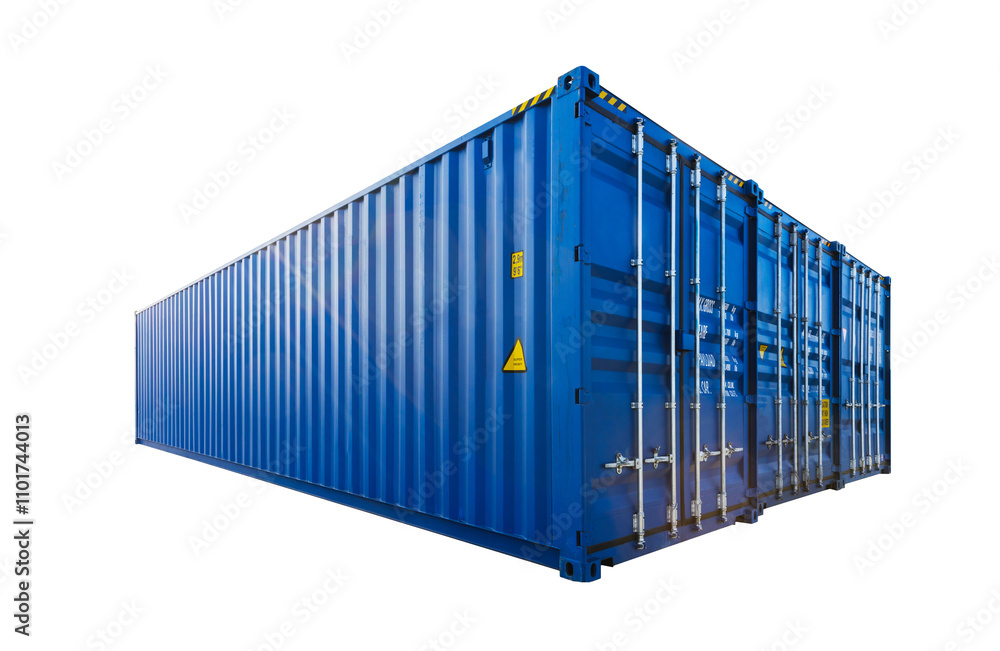 Three standard blue cargo containers in a row isolated on white Three standard blue cargo containers in a row isolated on white