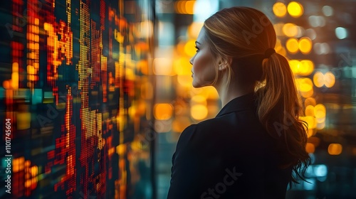 Businesswoman Struggling Market Competition Bokeh Digital Art Copy Space Concept for Business Growth