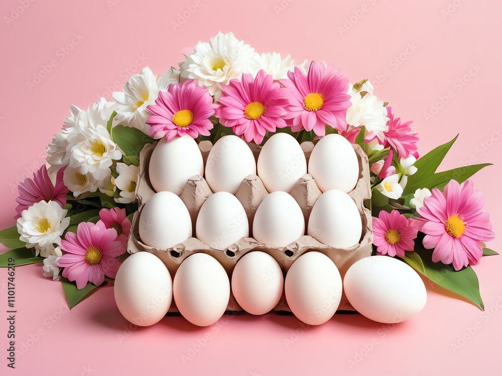 Pastel Pink Easter Eggs Nestled in a Delicate Floral Arrangement Pastel Pink Easter Eggs Nestled in a Delicate Floral Arrangement