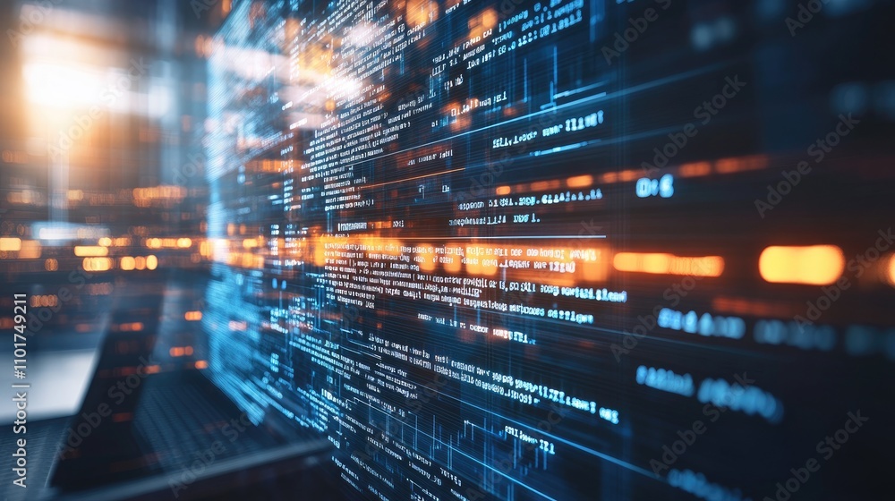 Abstract Digital Data Flow with Code and Light Effects Background Abstract Digital Data Flow with Code and Light Effects Background