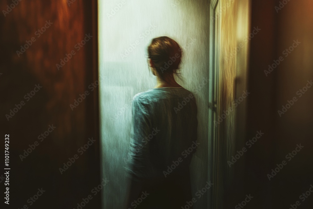 A woman stands in a dim corridor. The shadows create a mysterious mood. This image evokes a sense of solitude and reflection. Ideal for artistic projects. Generative AI A woman stands in a dim corridor. The shadows create a mysterious mood. This image evokes a sense of solitude and reflection. Ideal for artistic projects. Generative AI