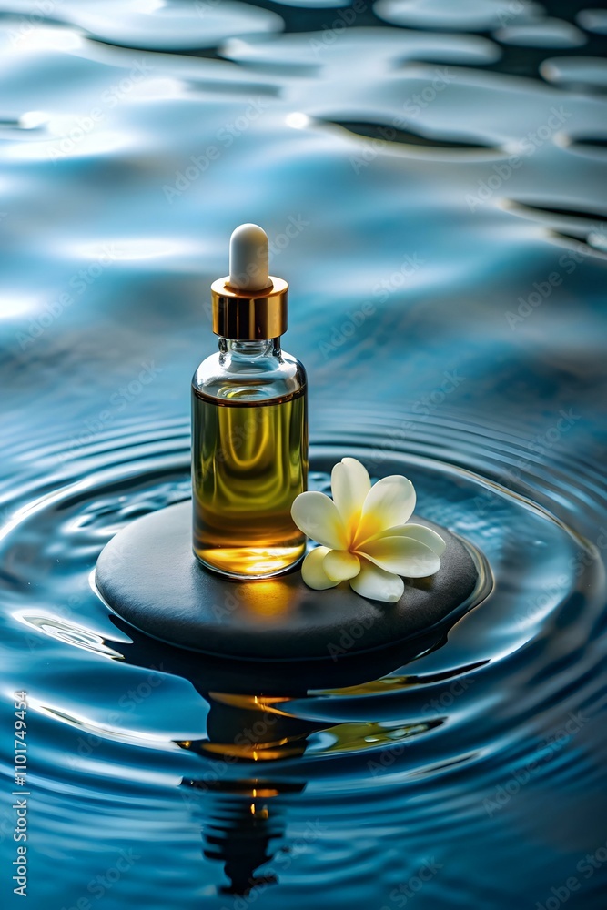Luxurious Massage Oil Bottle Close Up Creating Gentle Water Ripples for Spa and Wellness Services Luxurious Massage Oil Bottle Close Up Creating Gentle Water Ripples for Spa and Wellness Services