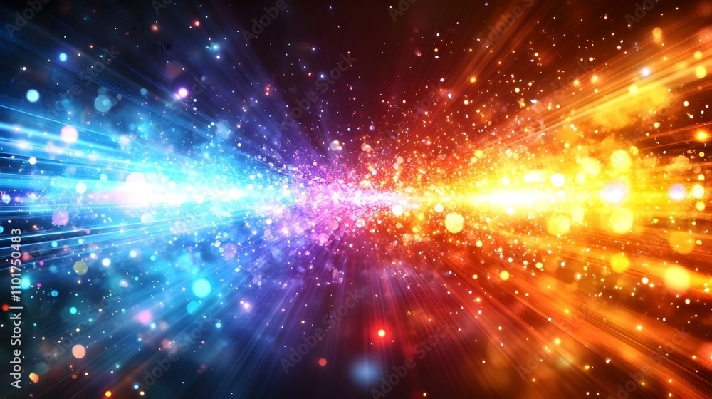 Naklejka premium Glossy Abstract Background with Futuristic Light Bursts and Copy Space for Science Fiction Day Promotions
