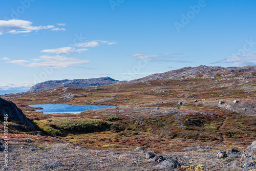 Hills and mountains on the Arctic Circle Trail which links Kangerlussuaq and Sisimiut, Greenland photo