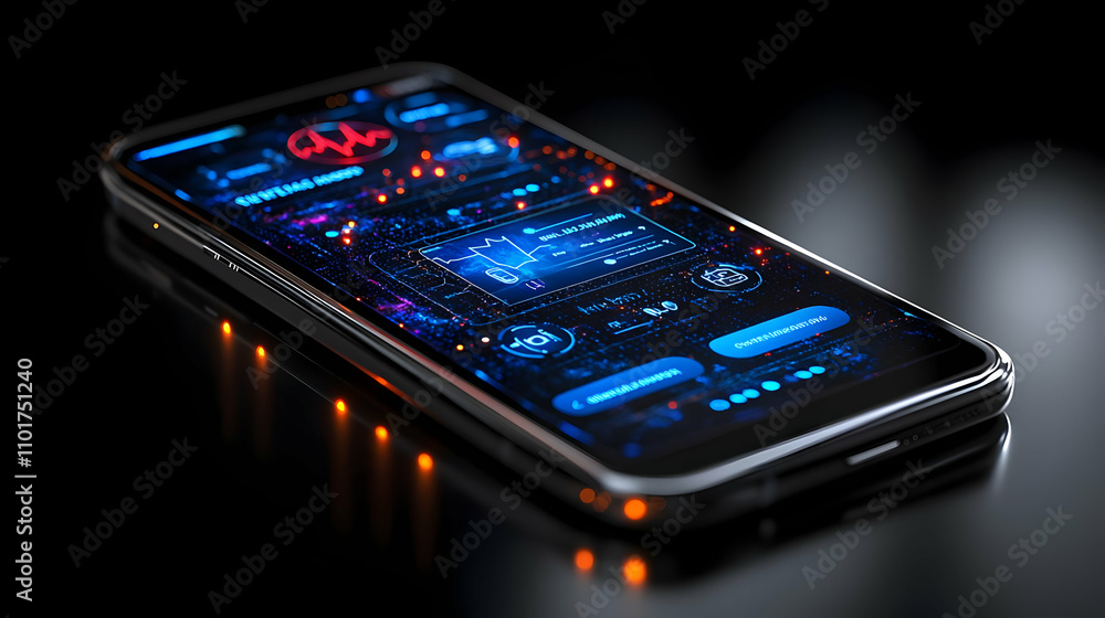 Telemedicine Mobile App Interface on Smartphone with Glossy Background for Digital Healthcare Telemedicine Mobile App Interface on Smartphone with Glossy Background for Digital Healthcare