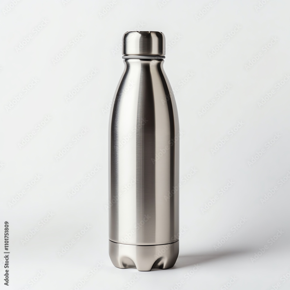 Stylish stainless steel water bottle on a minimalistic background. Stylish stainless steel water bottle on a minimalistic background.