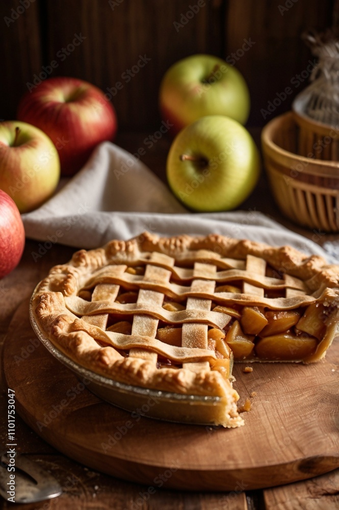 An apple pie with Fall decoration elements. Generative ai An apple pie with Fall decoration elements. Generative ai