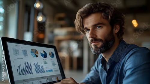 Business Analyst Portrait with Data Visualization Tools for Innovative Insights in Photo Stock Concept