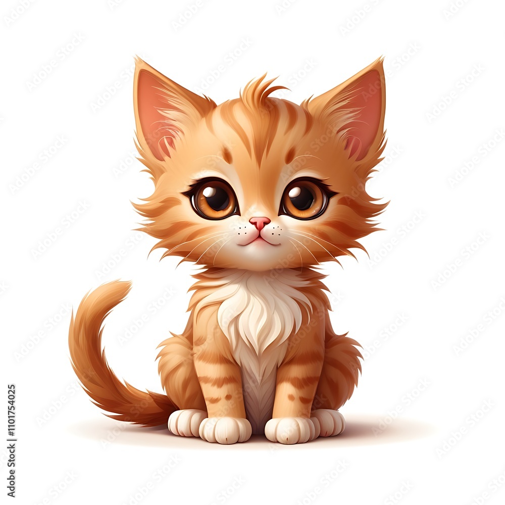 Obraz premium Cartoon kitten icon symbolizing cuteness or pets on a white background. 