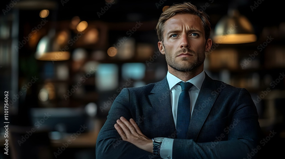 Entrepreneur Navigating Business Setbacks in Modern Office - Resilience, Frustration, Copy Space Concept Entrepreneur Navigating Business Setbacks in Modern Office - Resilience, Frustration, Copy Space Concept