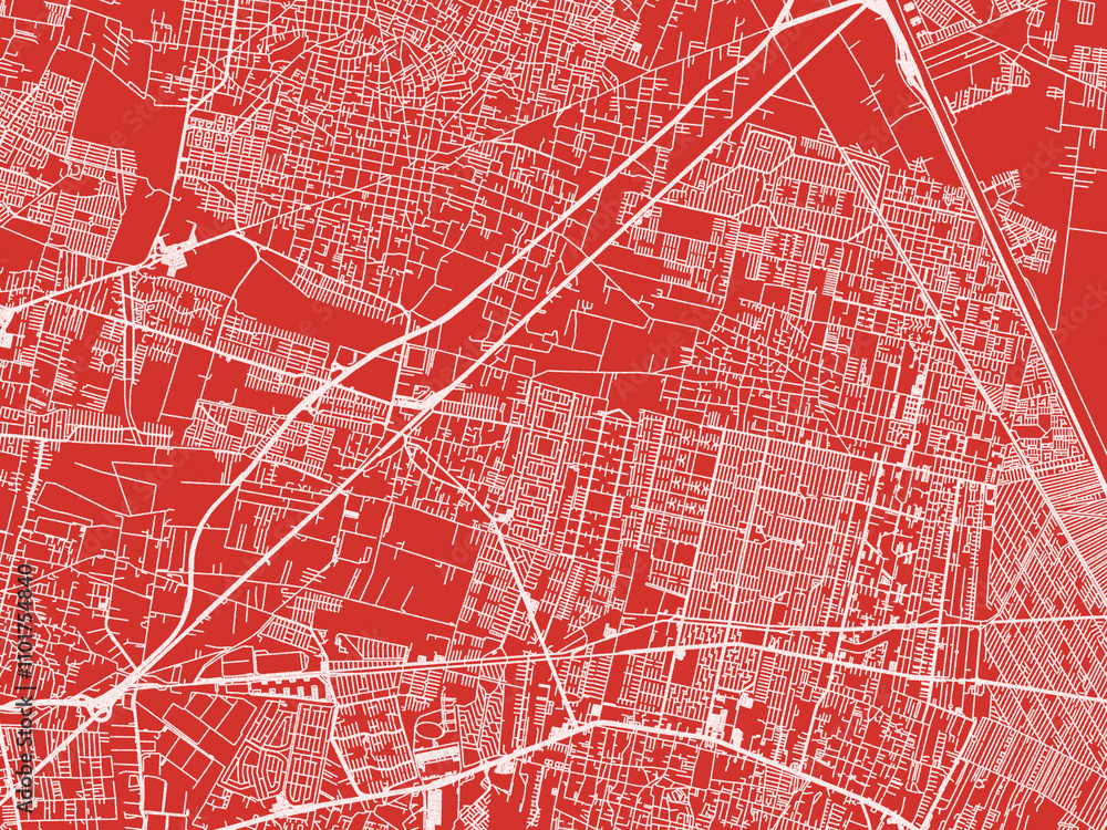 Fototapeta premium Christmas Map of Santiago Teyahualco, Mexico in Snowy White on Festive Red Background.